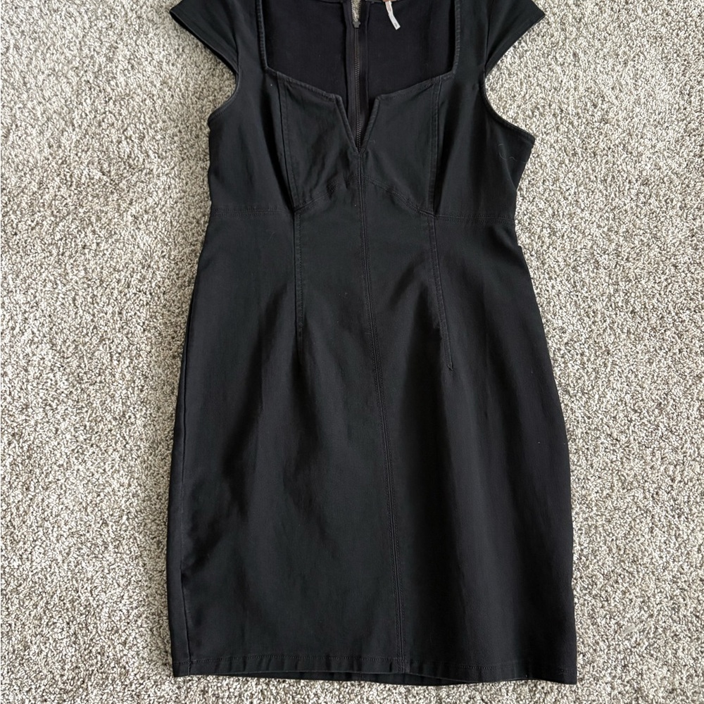 Free People Black Denim Cap Sleeve Dress, Size Small